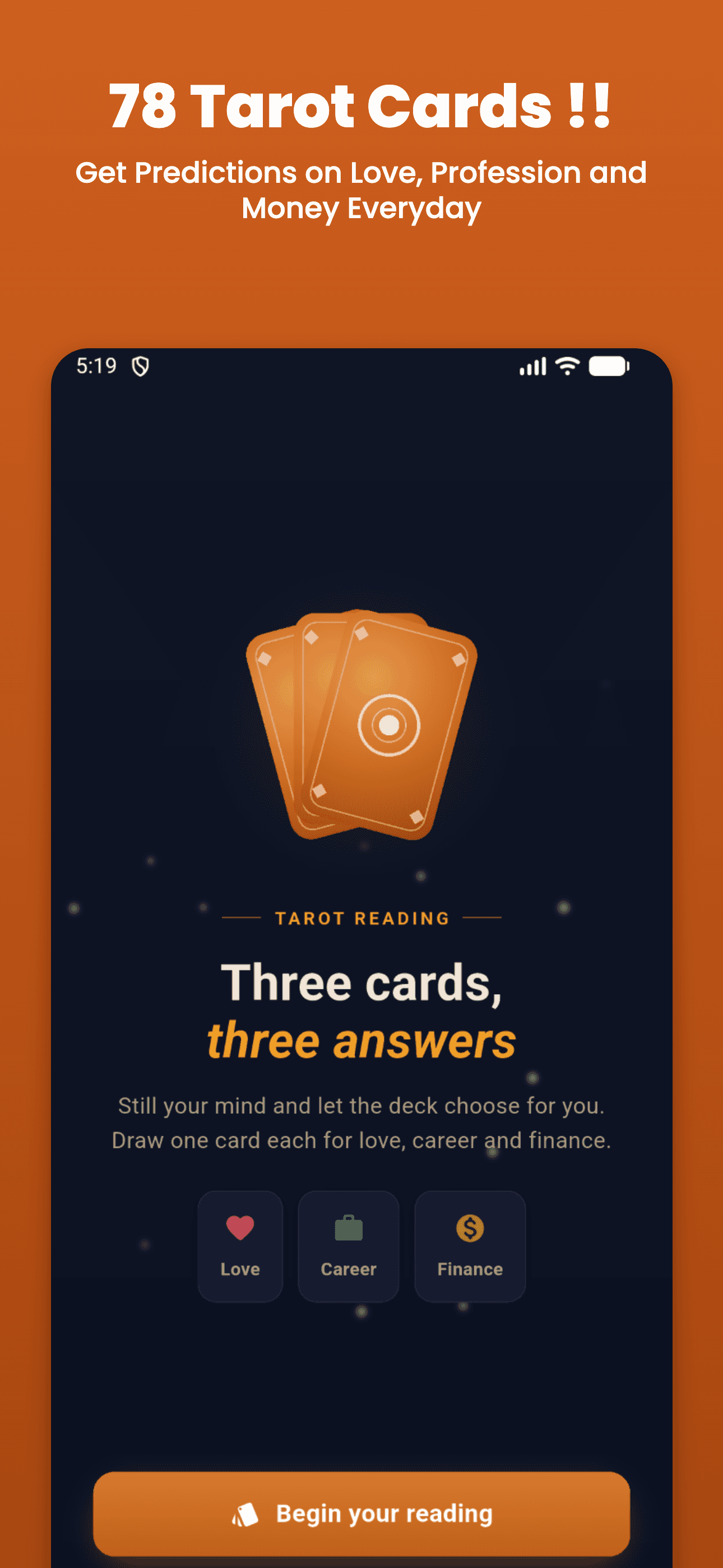 78 Tarot Cards screen in Shubh Kaalam